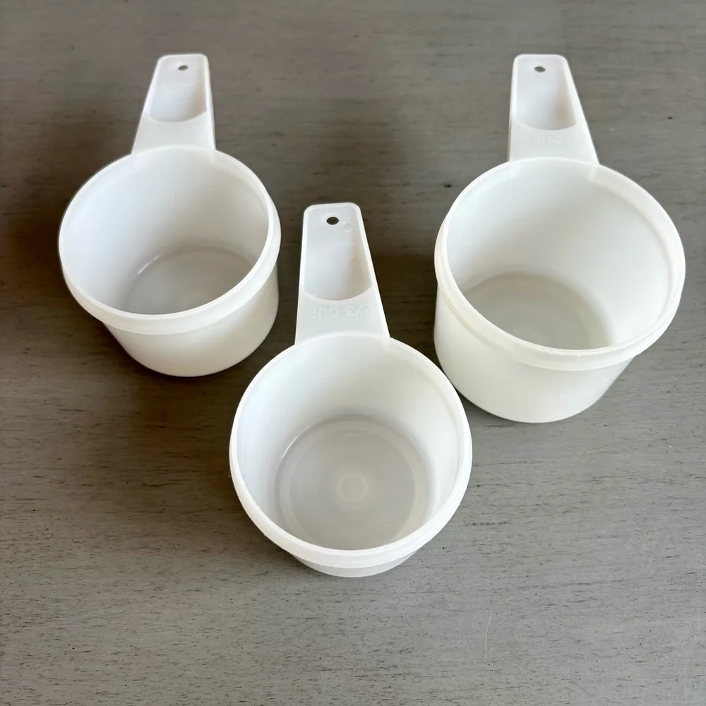 VTG Tupperware White Clear Measuring Cups Nesting 1 cup, 3/4 cup, 2/3 cup USA